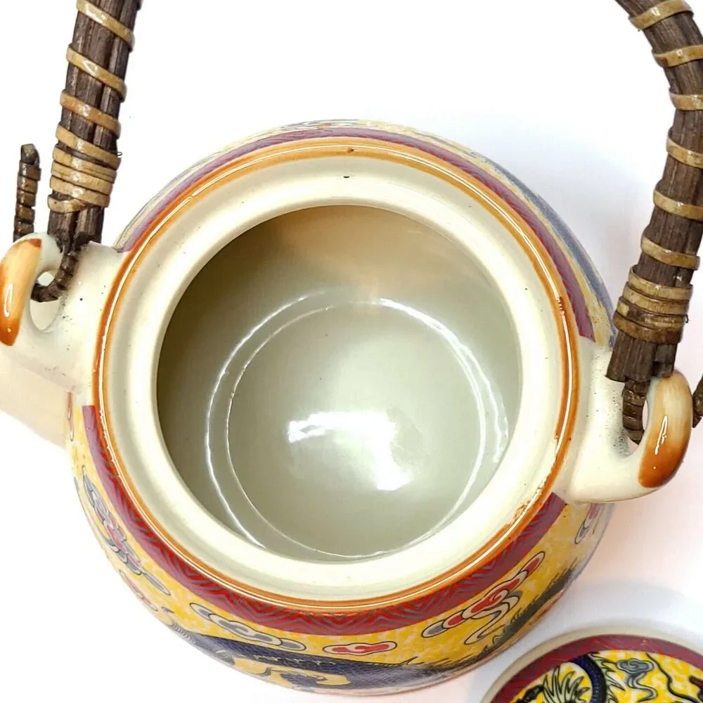 Mia Ko's Blue Dragon & Yellow Ceramic Textured Teapot‎ Chinese Dragon Loong Lung